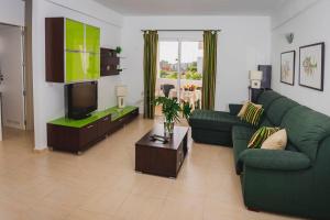 阿格特Elisabeth Apartment, peace and relax in Agaete的客厅配有绿色沙发和电视