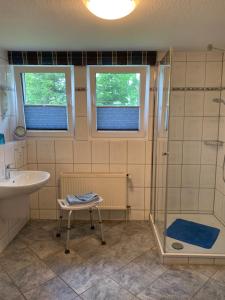 纽哈灵吉塞尔Haus Gorch Fock的带淋浴和盥洗盆的浴室