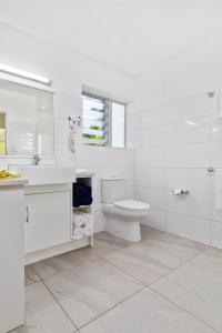 拉罗汤加棕榈树林酒店的白色的浴室设有卫生间和水槽。