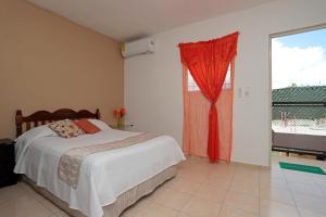 坎昆Casa de Ana - Habitación privada的一间卧室设有一张床和一个大窗户