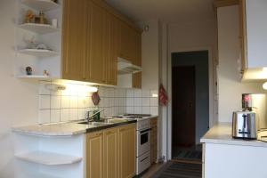 锡林耶尔维City centre apartment Siilinjärvi的厨房配有水槽和炉灶 顶部烤箱