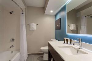 奥兰多Grand Hotel Kissimmee at Celebration的一间带水槽、卫生间和镜子的浴室