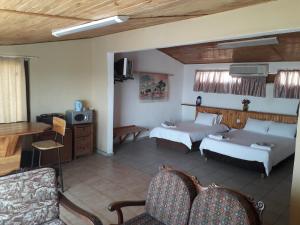 SeroweLentswe Lodge的一间带两张床和电视的客厅