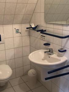 萨森海姆Gasthof zum Hirsch的一间带水槽和卫生间的浴室