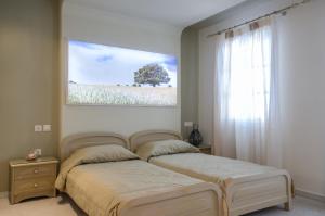 纳克索乔拉安东尼公寓的一间卧室设有两张床和大窗户