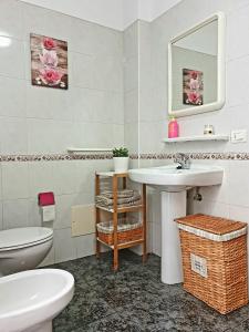 圣伊西德罗Apartamento Mendoza I - San Isidro的一间带水槽、卫生间和镜子的浴室