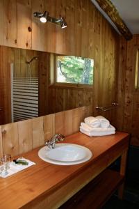 瓜达尔港Lodge El Mirador De Guadal的浴室配有盥洗盆和带毛巾的台面。