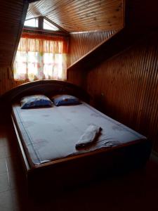 尼亚米卡尼奥纳DESPOINA APARTMENT 4 Relax的木墙客房内的一张大床