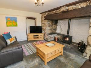 Llanfihangel-y-pennantBwthyn Pennant的带沙发和壁炉的客厅