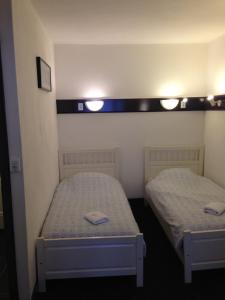 埃因霍温天鹅经济酒店的墙上灯的房间里设有两张床