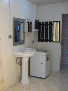 帕拉马里博Cosy home for short stay or a weekend getaway的一间带水槽和小冰箱的浴室