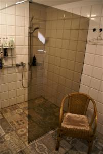 AraišiDzērves的带淋浴的浴室和椅子