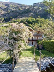 苏萨Agriturismo al pra di muriet的通往开满鲜花的房屋的通道