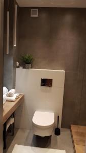 奥斯威辛Apartament Oświęcim的浴室配有白色卫生间和盥洗盆。