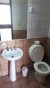 门多萨Departamento a 100mts de los Portones del Parque的一间带卫生间和水槽的浴室