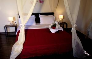 奥吉欧司吉玛洛斯Panorama Prespes的一间卧室配有一张带红色毯子的大床