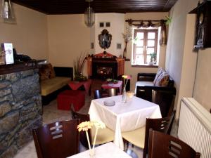 奥吉欧司吉玛洛斯Panorama Prespes的客厅配有桌椅和壁炉