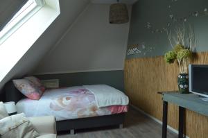鲁茵乌尔德B&B “de Boerlarij”的一间卧室配有一张床和一张书桌及电视