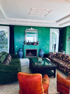 丹吉尔Villa Dar Jbila Tanger的带沙发和壁炉的客厅
