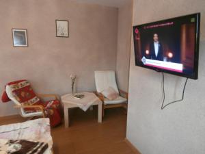 GołuchówAgroturystyka Pod bocianem的客厅设有挂在墙上的电视