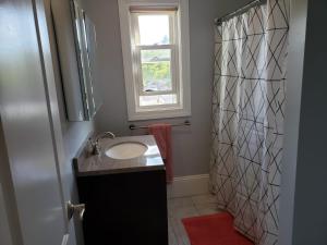 普罗维登斯shared house in Federal Hill的一间带水槽和淋浴及窗户的浴室