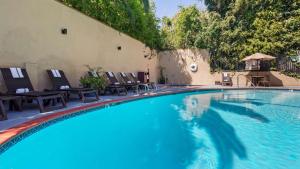 洛杉矶Best Western Hollywood Plaza Inn Hotel - Hollywood Walk of Fame LA的游泳池配有躺椅