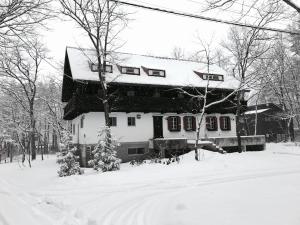 白马村House of Finn Juhl Hakuba的院子里的雪覆盖的房子
