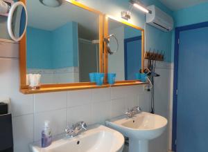 WaasmunsterVilla De Ruiter的浴室设有2个水槽和镜子