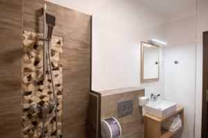 克拉尼Guesthouse Stari Mayr的带淋浴和盥洗盆的浴室