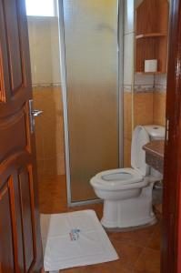 班布里帕维龙度假公寓式酒店的一间带卫生间和玻璃淋浴间的浴室