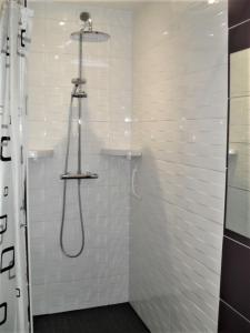 圣布里厄Meublé classé 3 étoiles的带淋浴喷头的浴室