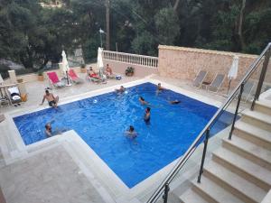帕尔加米开朗基罗旅馆的一群人在游泳池游泳