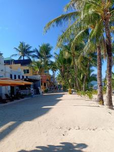 长滩岛长滩岛金凤凰酒店的棕榈树和建筑的沙滩