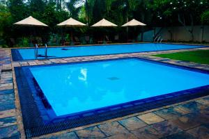 卡特勒格默Lavendish Okrin Hotel的一个带遮阳伞的大型蓝色游泳池