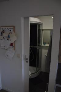 布鲁塞尔大广场附近辛巴公寓的带淋浴、卫生间和镜子的浴室