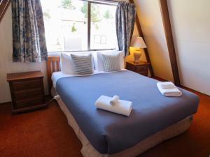 特卡波湖Arosa - Lake Tekapo的一间卧室配有一张床,上面有两条毛巾