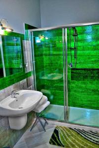 安德里亚Bed & Breakfast Paghiet的绿色浴室设有水槽和淋浴