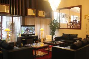 亚松森Gran Hotel Parana的带沙发和平面电视的客厅