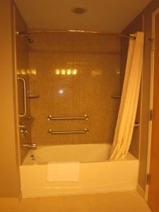 Monmouth Junction蒙默思汇合站红地毯旅店及套房酒店的浴室配有浴缸和淋浴及浴帘