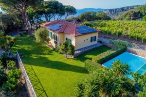 圣托斯特凡诺港Mediterranean Villa的享有带游泳池的房屋的空中景致