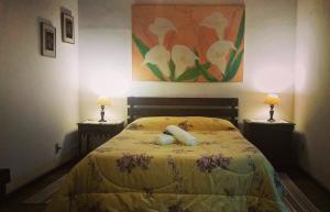 圣玛丽亚-马达莱纳Pousada Madalena的一间卧室,两边都配有一张床和两盏灯