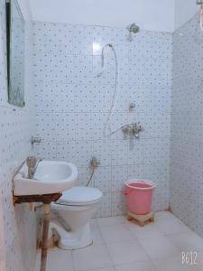 Fatehpur Sīkri温达文酒店的浴室配有卫生间、盥洗盆和淋浴。