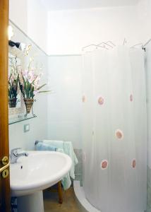 阿纳卡普里安吉里德住宿加早餐旅馆的白色的浴室设有水槽和淋浴。