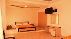 基尔基斯维多利亚酒店的一间卧室配有一张床和一台平面电视