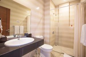 库塔库塔中央公园酒店的一间带水槽、卫生间和淋浴的浴室