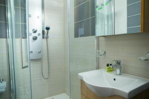 帕雷斯阿吉萨那METOHI INN的带淋浴、盥洗盆和淋浴的浴室
