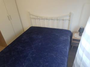 凡道Casa dos Avós e Netos的一间卧室配有一张带蓝色棉被的床