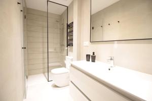 圣塞瓦斯蒂安SunSet Bastian Apartment的一间带卫生间、水槽和镜子的浴室