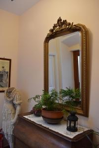 伊兹拉斐德拉酒店的镜子坐在桌子上,上面有植物