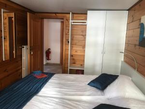 采尔马特Mazot Zermatt的一间卧室配有一张大床和一个衣柜